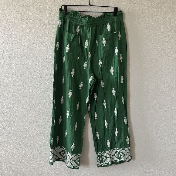 HOUSE OF HARLOW 1960 Embroidered Green Patterned Wide Leg Pants size Large - Picture 5 of 9